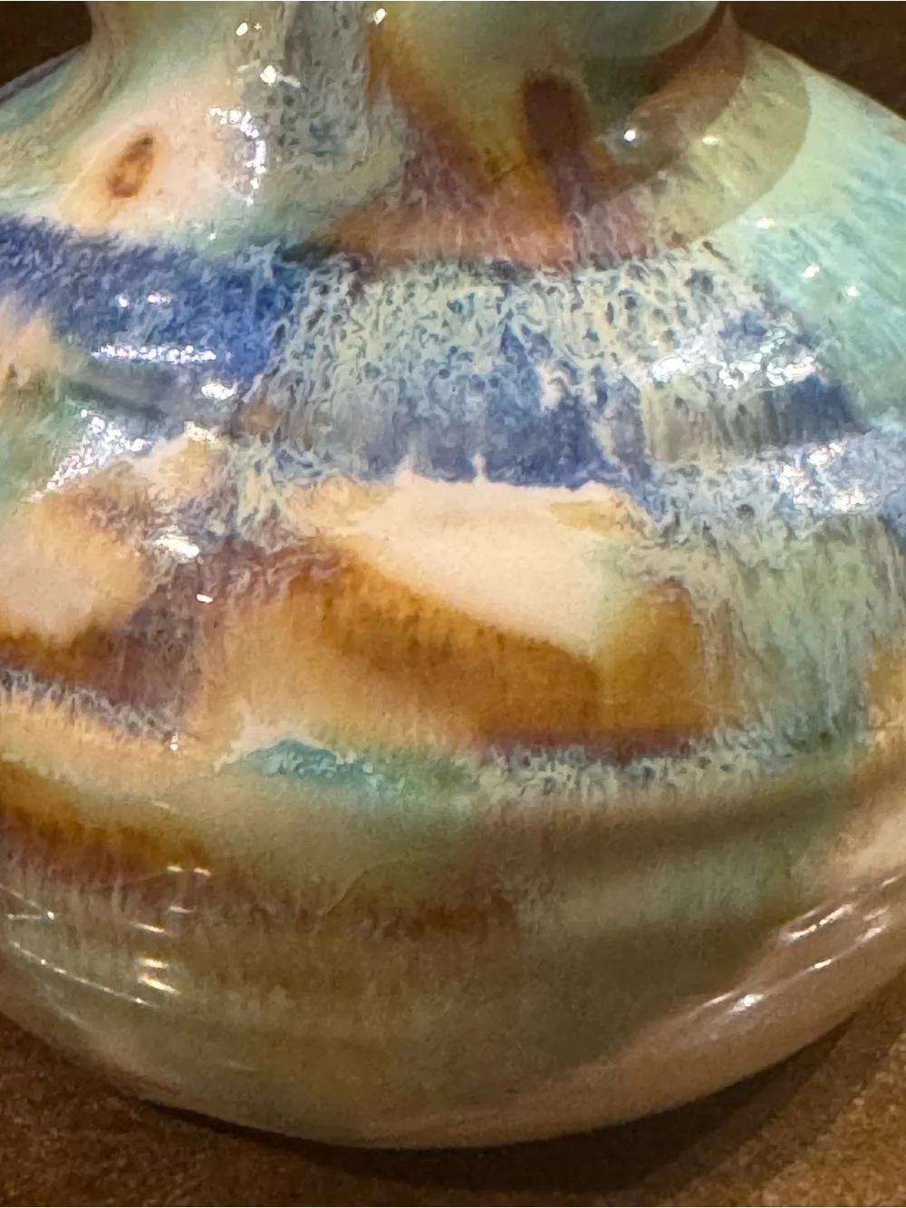 Rare Turquoise Blue Gold Drip Glaze Erik Hertz Pottery Oil Lamp Signed Handmade